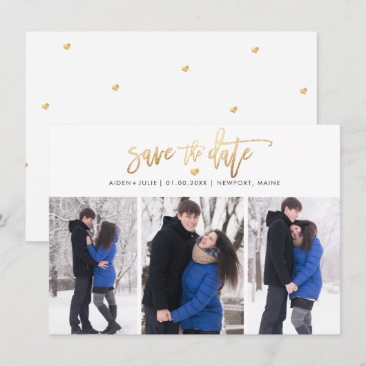 PixDezines Imitate Gold Modernes Pinselskript Save The Date (Vorne/Hinten)