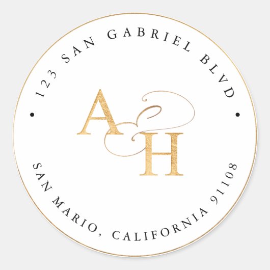 PixDezines Imitate Gold Monogram + Ampersand Runder Aufkleber (Vorderseite)