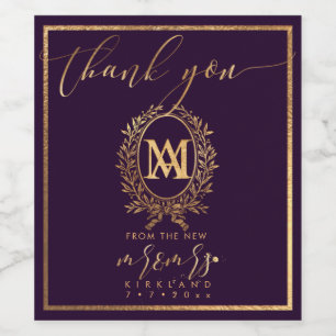 PixDezines Imitate Gold Monogram+Laurel Wreath Weinetikett
