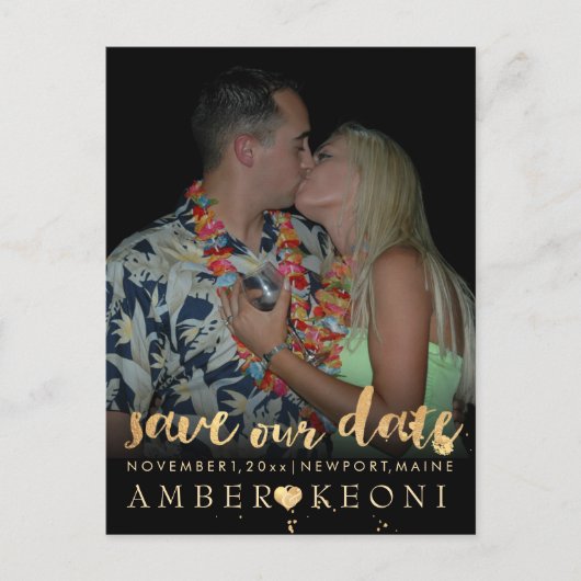 PixDezines-Imitate Gold/rett-Datum/DIY-Farbe Ankündigungspostkarte (Vorderseite)