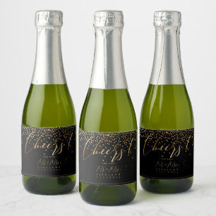 PixDezines Imitate Gold Script, Cheers+Confetti Schaumweinetikett