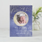 PixDezines Imitate Gold+Silber, über dem Mond Einladung (Stehend Vorderseite)