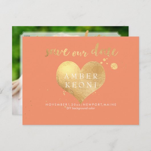 PixDezines-Imitate Goldherz/rett-Datum/DIY-Farbe Ankündigungspostkarte (Vorne/Hinten)