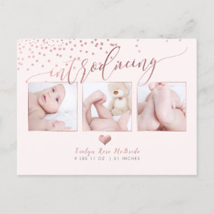 PixDezines Imitate Rose Gold Confetti/Geburtsankün Ankündigungspostkarte