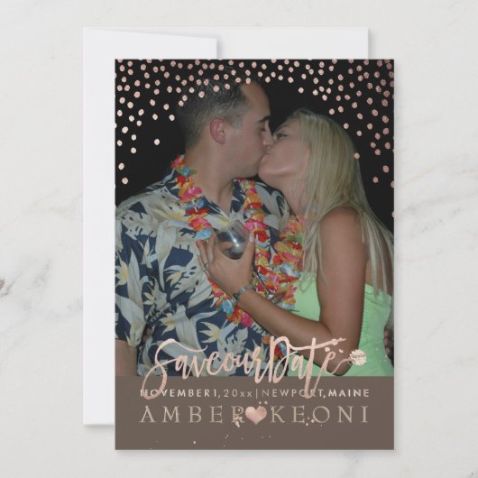PixDezines Imitate Rose Gold Confetti/Herz/Rett Da Save The Date (Vorderseite)