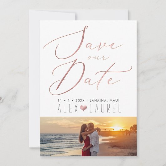 PixDezines Imitate Rose Gold Save the Date Einladung (Vorderseite)