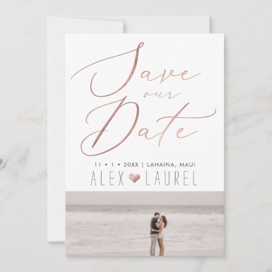 PixDezines Imitate Rose Gold Save the Date Einladung (Vorderseite)