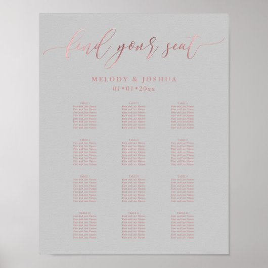 PixDezines Imitate Rose Gold-Script, Seating Chart Poster (Vorne)