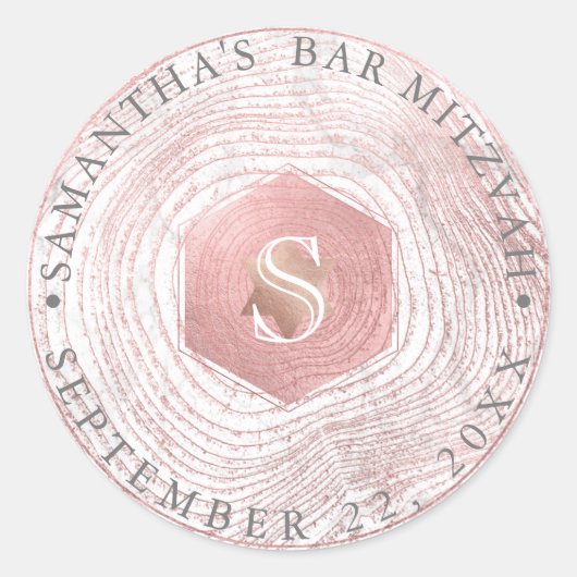 PixDezines Imitate Rose Goldene Tree Rings Mitzvah Runder Aufkleber (Vorderseite)