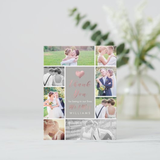 PixDezines Imitate Rose Goldenes Herz Vielen Dank Dankeskarte (Stehend Vorderseite)