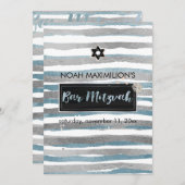 PixDezines Imitate silber/blau/Streifen Bar mitzva Einladung (Vorne/Hinten)