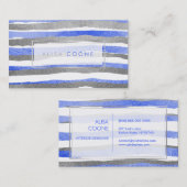 PixDezines Imitate, silber+blaue Folienstreifen Visitenkarte (Vorne/Hinten)