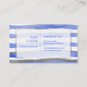 PixDezines Imitate, silber+blaue Folienstreifen Visitenkarte (Rückseite)