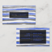 PixDezines Imitate, silber+blaue Folienstreifen Visitenkarte (Vorne/Hinten)