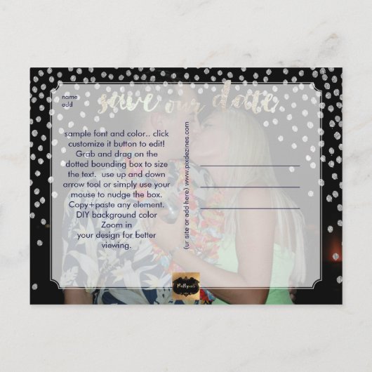 PixDezines Imitate silber/konfetti/rett Datum/DIYc Ankündigungspostkarte (Rückseite)