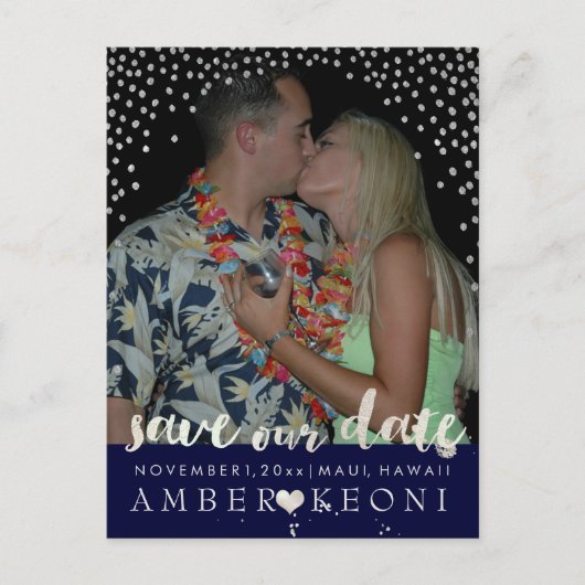 PixDezines Imitate silber/konfetti/rett Datum/DIYc Ankündigungspostkarte (Vorderseite)