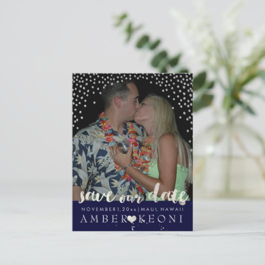 PixDezines Imitate silber/konfetti/rett Datum/DIYc Ankündigungspostkarte (Stehend Vorderseite)