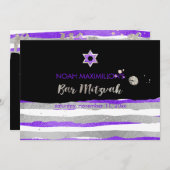 PixDezines Imitate silber/lila/Streifen Bar mitzva Einladung (Vorne/Hinten)