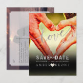 PixDezines Imitate Silber Save the Date/Herz Ankündigungspostkarte (Vorne/Hinten)