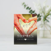 PixDezines Imitate Silber Save the Date/Herz Ankündigungspostkarte (Stehend Vorderseite)