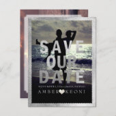 PixDezines Imitate Silber Save the Date/Herz Ankündigungspostkarte (Vorne/Hinten)