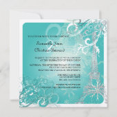 PixDezines Imitate Silver Eiffel Tower/Aquamarin Einladung (Rückseite)