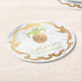 PixDezines Imitats Ananas+Weißer Marmor Runder Pappuntersetzer (Angewinkelt)