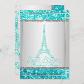 PixDezines Imitats Glitzer eifflel/aqua blau/süß 1 Einladung (Vorne/Hinten)