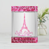 PixDezines Imitats Glitzer eifflel/pink ruby/süß 1 Einladung (Stehend Vorderseite)
