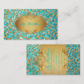 PixDezines Imitats Glitzer Jaguar/aquamarin+gold Visitenkarte (Vorne/Hinten)
