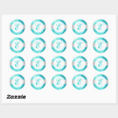 PixDezines IMITATS GLITZER MONOGRAM | AQUA BLUE Runder Aufkleber (Blatt)