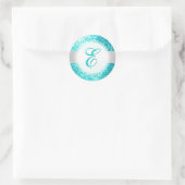 PixDezines IMITATS GLITZER MONOGRAM | AQUA BLUE Runder Aufkleber (Tasche)