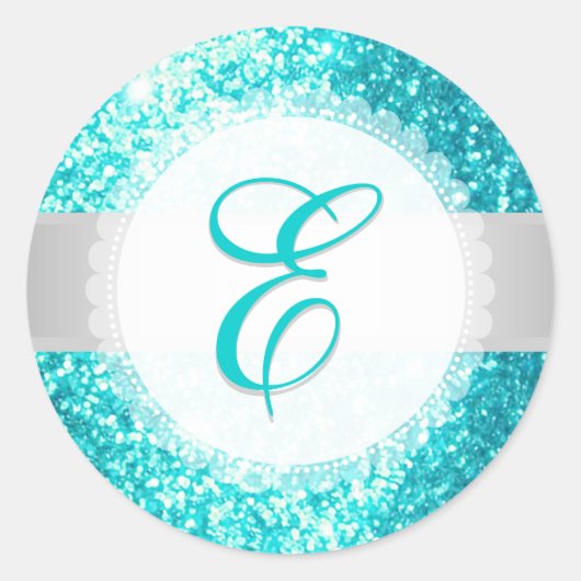 PixDezines IMITATS GLITZER MONOGRAM | AQUA BLUE Runder Aufkleber (Vorderseite)