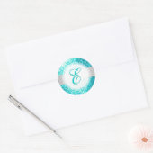 PixDezines IMITATS GLITZER MONOGRAM | AQUA BLUE Runder Aufkleber (Umschlag)