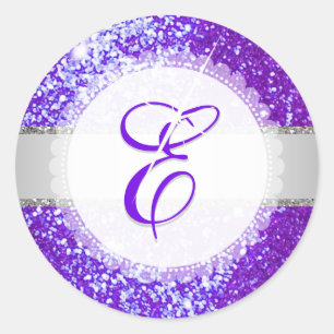 PixDezines IMITATS GLITZER MONOGRAM   ULTRA VIOLET Runder Aufkleber