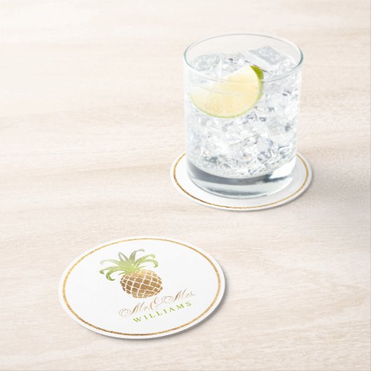 PixDezines Imitats Gold/Ananas Runder Pappuntersetzer (Vor Ort)