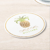 PixDezines Imitats Gold/Ananas Runder Pappuntersetzer (Angewinkelt)