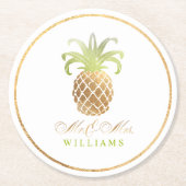 PixDezines Imitats Gold/Ananas Runder Pappuntersetzer (Vorderseite)