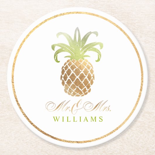 PixDezines Imitats Gold/Ananas Runder Pappuntersetzer (Vorderseite)