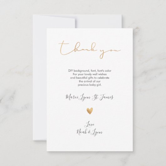 PixDezines Imitats Gold Baby Dusche Vielen Dank Dankeskarte (Rückseite)