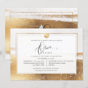 PixDezines IMITATS GOLD BRUSHSTROKE Mitzvah Einladung