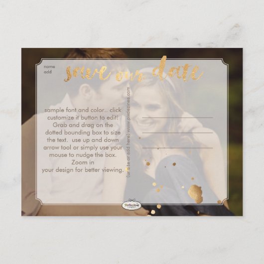 PixDezines Imitats Gold Chadelier/rett unseres Dat Ankündigungspostkarte (Rückseite)