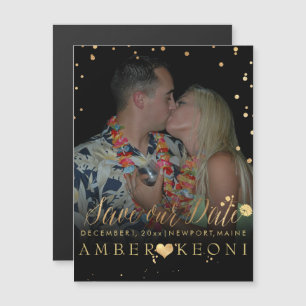 PixDezines Imitats Gold Confetti/Herz/Rett Datum Magneteinladung