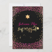 PixDezines Imitats Gold+Hot Pink Confetti Bat Mitz Einladung (Vorderseite)