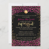 PixDezines Imitats Gold+Hot Pink Confetti Bat Mitz Einladung (Rückseite)