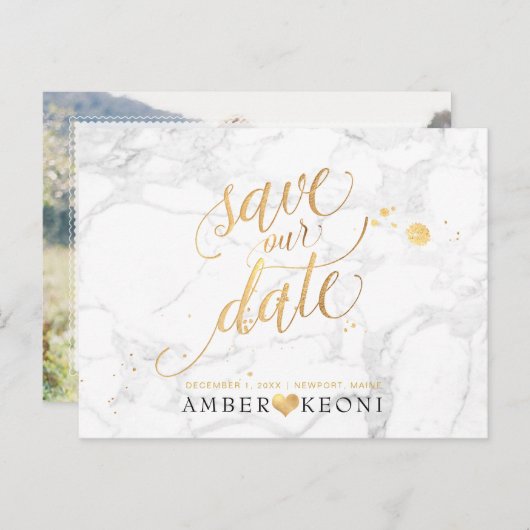 PixDezines Imitats Gold/Marmor/Rett unseres Datums Postkarte (Vorne/Hinten)