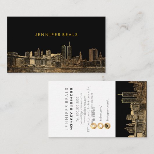 PixDezines Imitats Gold NYC Skyline/DIY Hintergrun Visitenkarte (Vorne/Hinten)