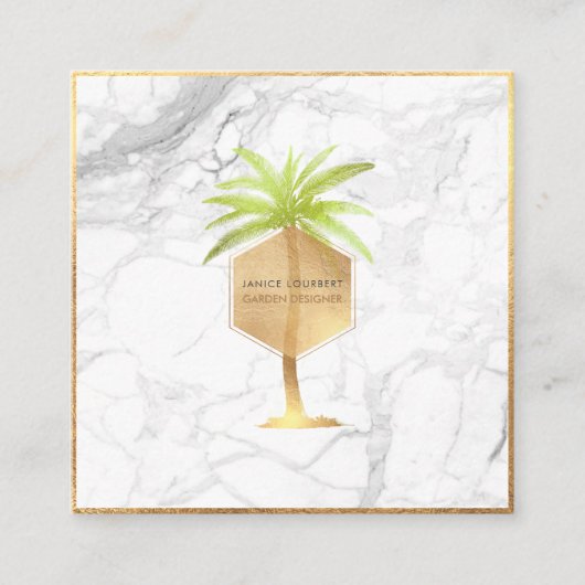 PixDezines IMITATS GOLD PALM TREE+MARBLE Quadratische Visitenkarte (Vorderseite)