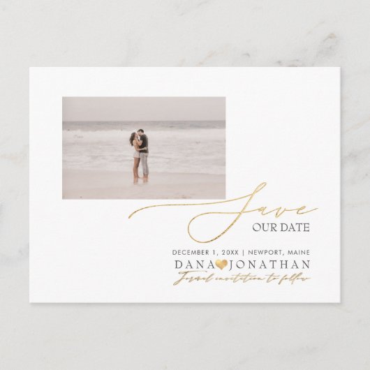 PixDezines Imitats Gold Save the Date Luxe Script Postkarte (Vorderseite)