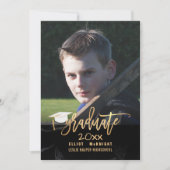 PixDezines Imitats Gold/Schwarzer Marmor Abschluss Einladung (Vorderseite)